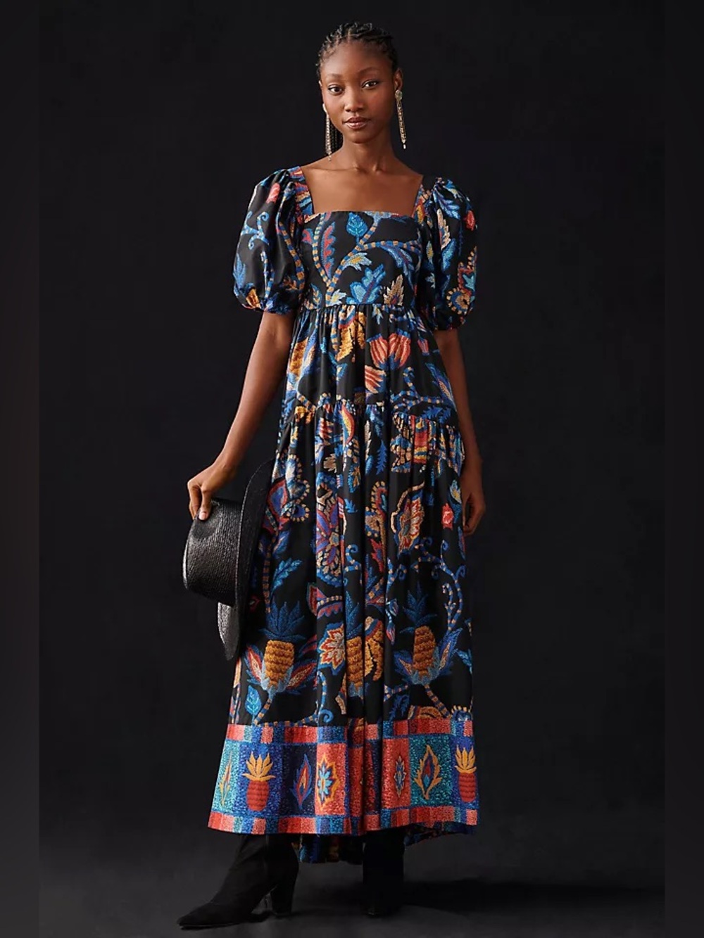 FARM Rio Black Sunset Tapestry Organic Cotton Maxi Dress S
